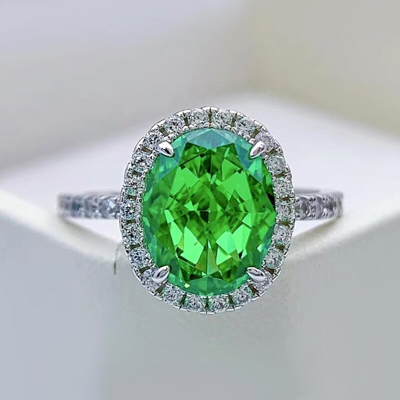 OEVAS 100% 925 Sterling Silver 8*10mm Oval Emerald High Carbon Diamond Rings For Women Sparkling Wedding Party Fine Jewelry Gift