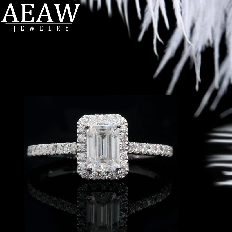 AEAW 0.7ct 4*6mm Emerald Cut Moissanite Stone Rings For Women 18k 14k White Gold Rose Gold  Romantic Wedding Engagement Rings