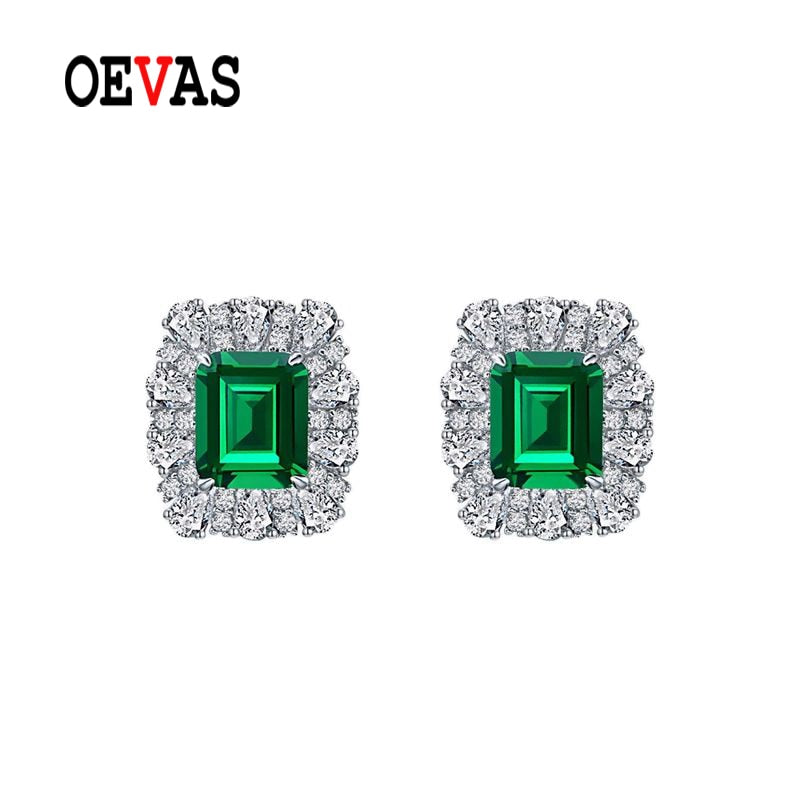 OEVAS 100% 925 Sterling Silver 9*11mm Emerald High Carbon Diamond Stud Earrings For Women Sparkling Wedding Fine Jewelry Gifts