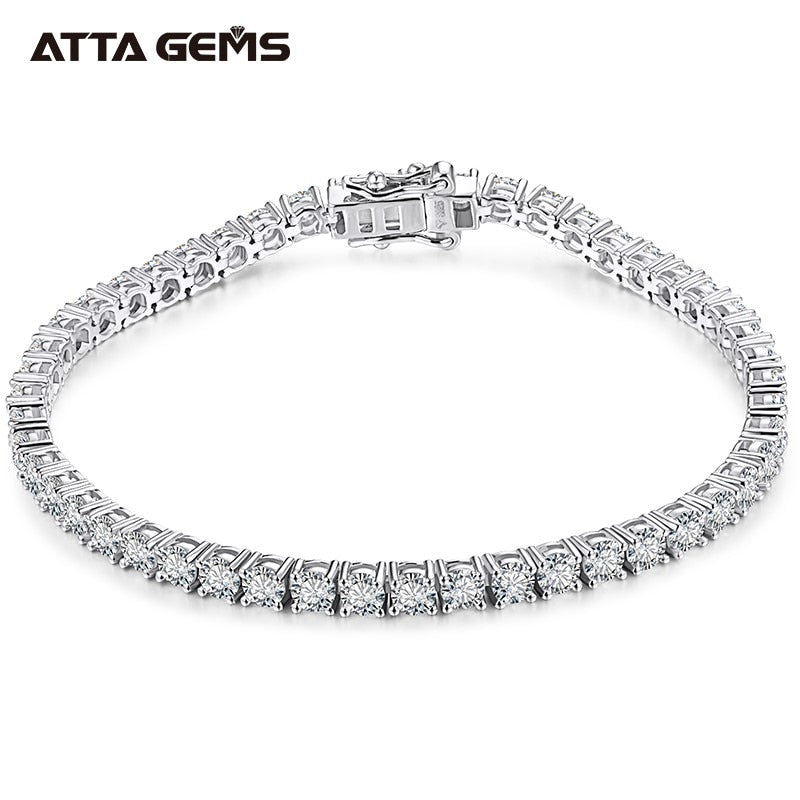 ATTAGEMS Solid 925 Sterling Silver Moissanite Tennis Bracelets for Women Round 3.5mm Charm Bracelet for Engagement Party Gifts