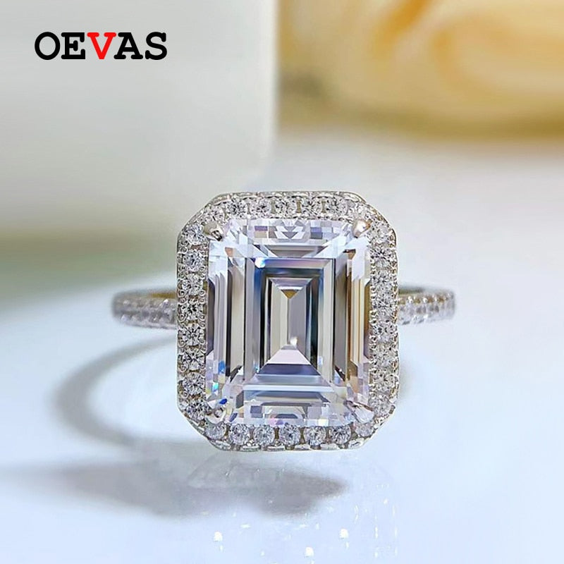 OEVAS 100% 925 Sterling Silver 8*9mm Square High Carbon Diamond Rings For Women Sparkling Wedding Party Fine Jewelry Wholesale