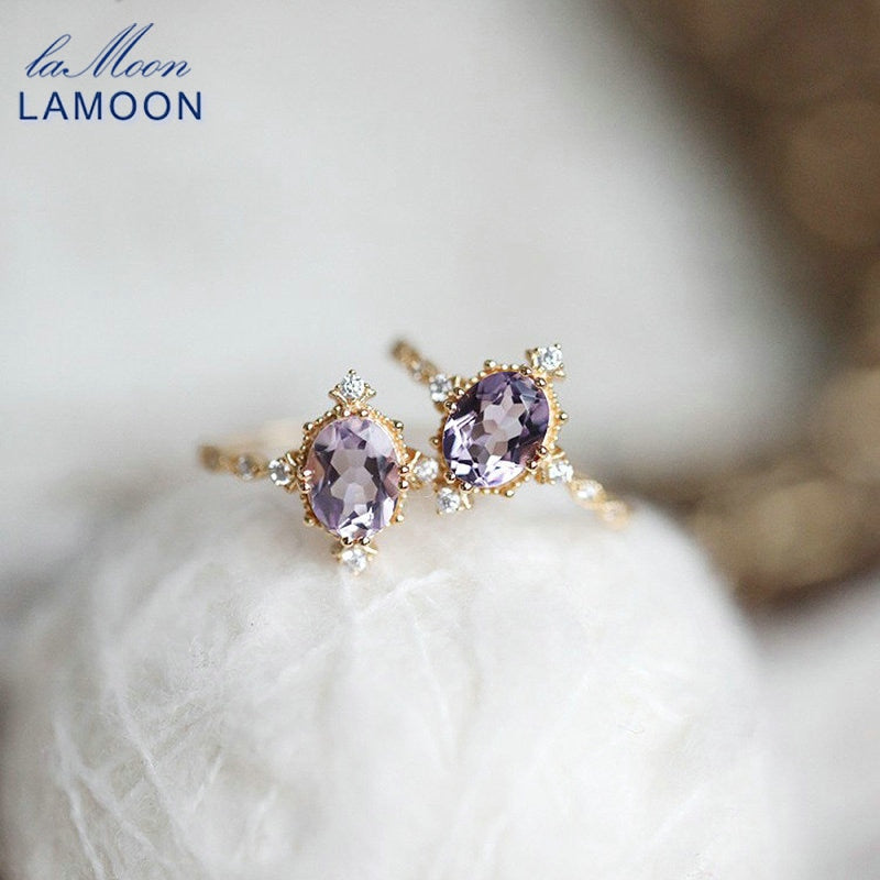 LAMOON Luxury Natural Amenthyst Ring For Women Vintage Gemstone Rings 925 Sterling Silver Gold Vermeil Jewelry Princess Ring