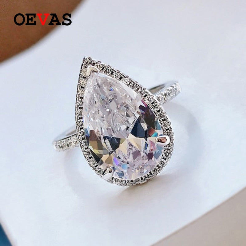 OEVAS 100% 925 Sterling Silver 9*14mm Water Drop High Carbon Diamond Rings For Women Sparkling Wedding Party Fine Jewelry Gifts