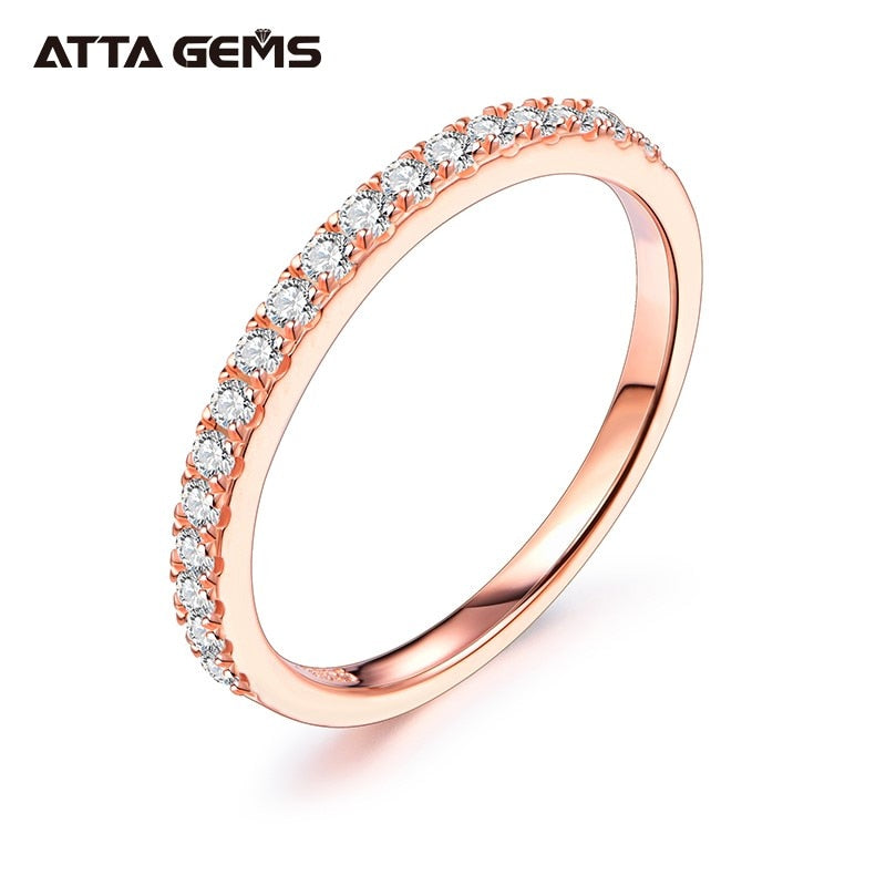 ATTAGEMS 18K Rose Gold Plated Diamond Pass Test Round Excellent Cut Total 0.27 CT Moissanite Ring for Girls Cocktail Jewelry