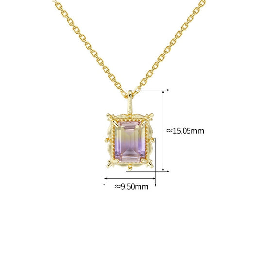 LAMOON Vintage Natural Ametrine Necklace For Women Amethyst Gemstone Pendant 925 Sterling Silver Gold Plated Fine Jewelry SNI162