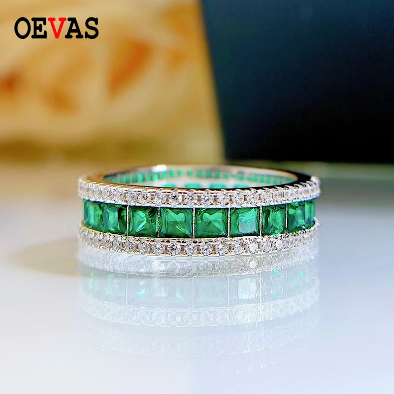 OEVAS 100% 925 Sterling Silver Classic Inlaid Princess Square Rings High Carbon Diamond For Women Wed Engagement Fine Jewelry