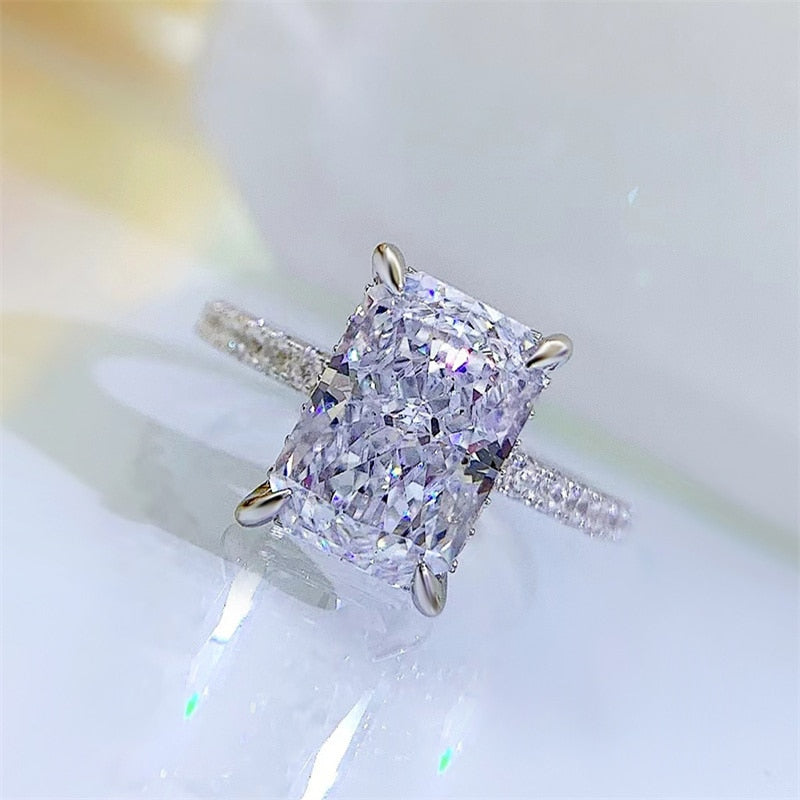 OEVAS 100% 925 Sterling Silver Radiant Cut Small Rock Sugar Rings High Carbon Diamond For Women Wedding Engagement Fine Jewelry