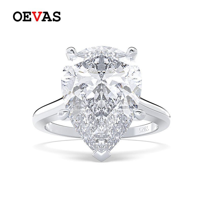 OEVAS Luxury 10*14mm Water drop 5A Zircon wedding rings for women Top quality 925 Sterling silver Colorful Birthstone ring Bague