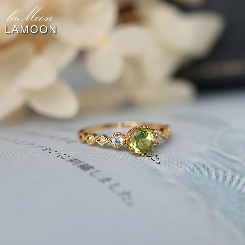 LAMOON Gemstone Peridot Ring For Women Natural Stone Ring 925 Sterling Silver Gold Vermeil Jewelry Korea Thin Ring Gift RI074