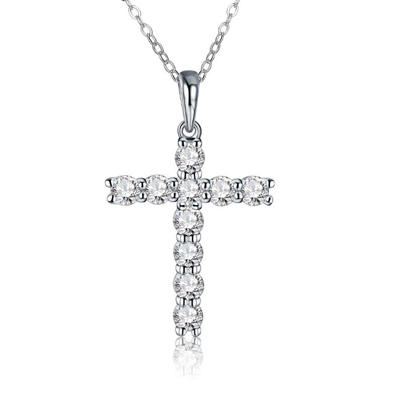 Attagems Handmade Cross Pendant Moissanite Solid Sterling 925 Silver Necklace For Women Luxury Jewelry for Engagement Christmas