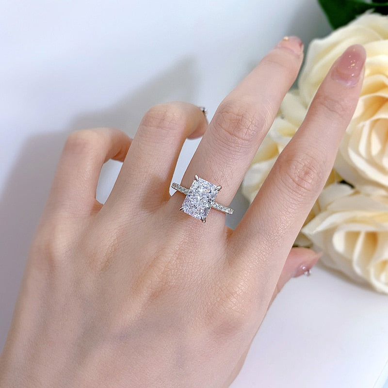 OEVAS 100% 925 Sterling Silver Radiant Cut Small Rock Sugar Rings High Carbon Diamond For Women Wedding Engagement Fine Jewelry