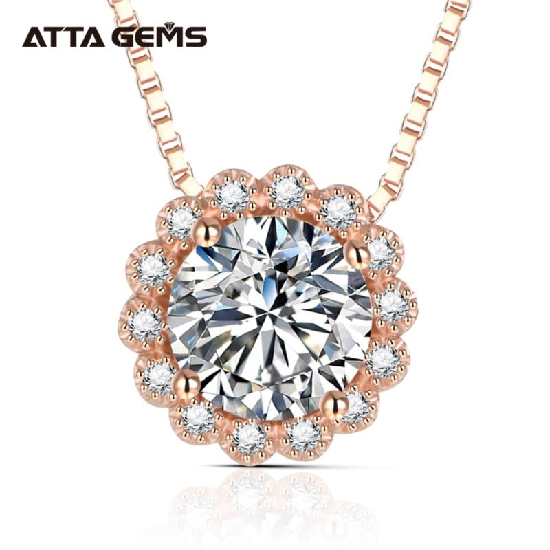 18K Rose Gold Plated Pendant Necklace For Women Round 8.0mm 2CT lab diamond Moissanite Gemstone Pendant Necklace for Wedding