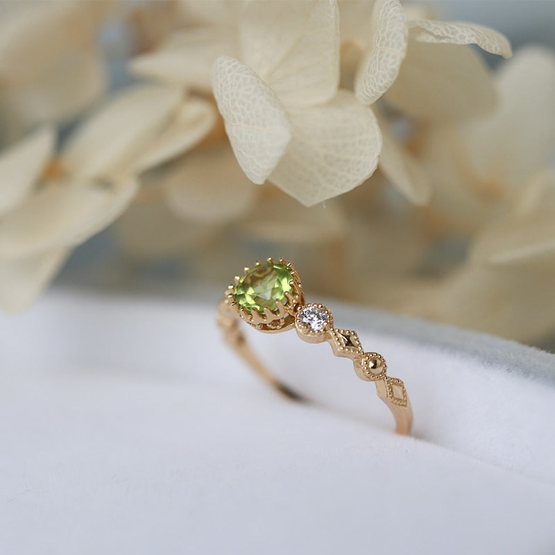 LAMOON Gemstone Peridot Ring For Women Natural Stone Ring 925 Sterling Silver Gold Vermeil Jewelry Korea Thin Ring Gift RI074