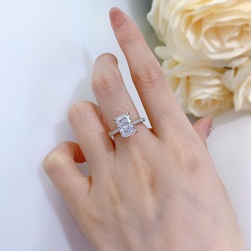 OEVAS 100% 925 Sterling Silver Radiant Cut Small Rock Sugar Rings High Carbon Diamond For Women Wedding Engagement Fine Jewelry