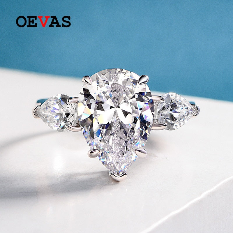 OEVAS 5A Zircon Wedding rings for women Top quality 925 sterling silver Sparkling Colorful Water drop CZ party jewelry gift