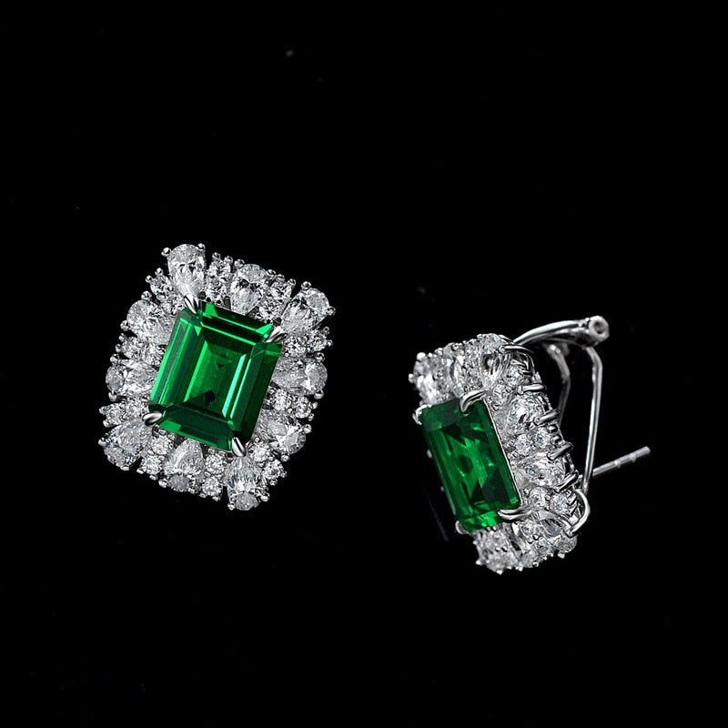 OEVAS 100% 925 Sterling Silver 9*11mm Emerald High Carbon Diamond Stud Earrings For Women Sparkling Wedding Fine Jewelry Gifts