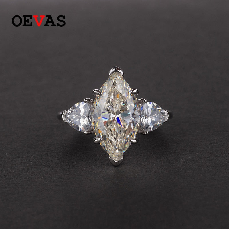 OEVAS 100% 925 Sterling Silver Sparkling 8*14mm Topaz High Carbon Diamond Wedding Rings For Women Party Fine Jewelry Wholesale