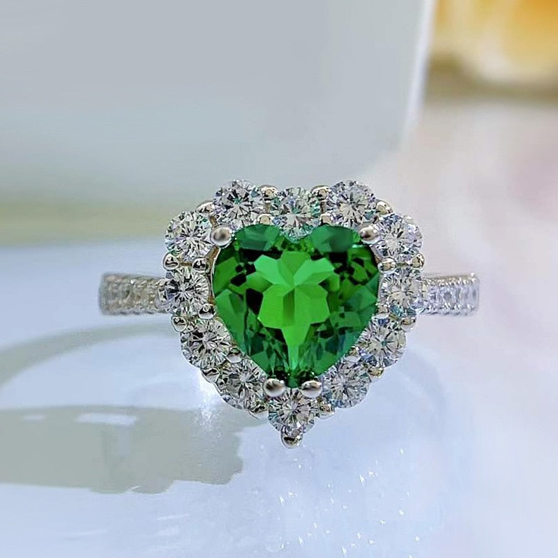 OEVAS 100% 925 Sterling Silver 8*8mm Ruby Emerald Heart High Carbon Diamond Rings For Women Sparkling Wedding Fine Jewelry Gifts