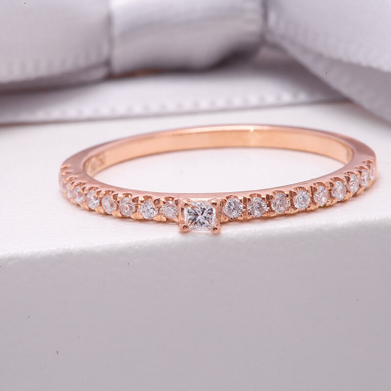 0.18ctw D Color Princess Brilliant Cut Moissanite Engagement Band Half Eternity Band Real Solid 14K Rose Gold