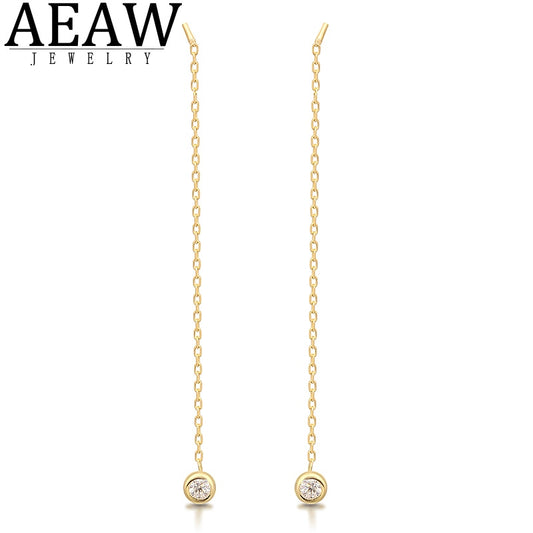 AEAW Solid 10K 14K White Yellow Gold 4mm Round Carat Moissanites Diamond Drop Earrings for Women Wedding Engagement Birthday