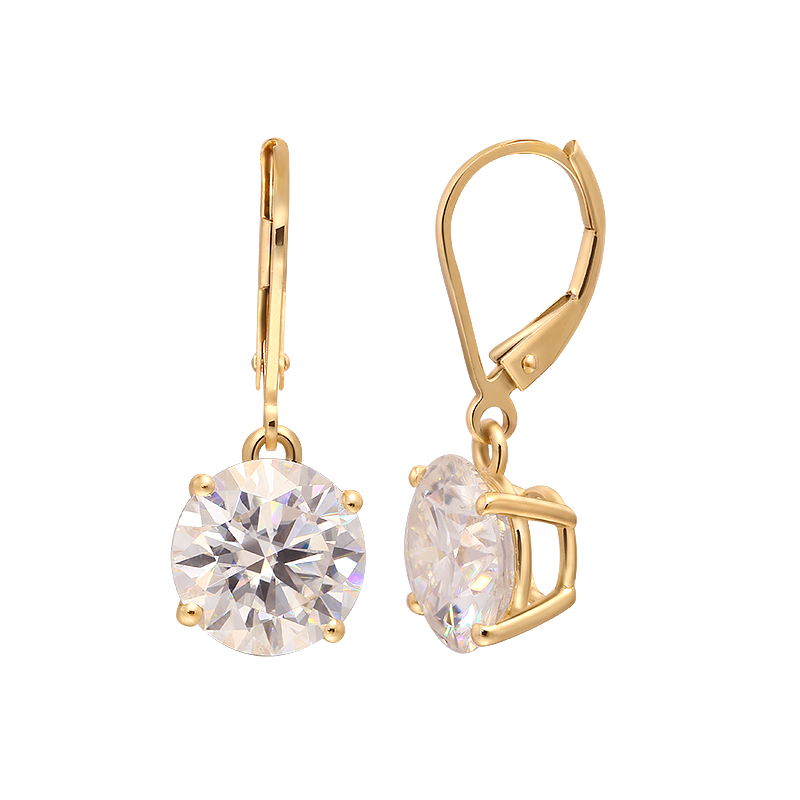 AEAW Yellow Gold 10k Moissanite Gemstone Drop Earrings 1ct 2ct 3ct 4CT Round for Women Solitaire Party Fine Jewelry