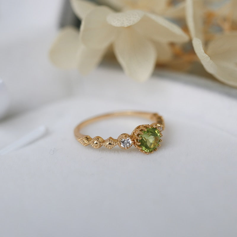 LAMOON Gemstone Peridot Ring For Women Natural Stone Ring 925 Sterling Silver Gold Vermeil Jewelry Korea Thin Ring Gift RI074