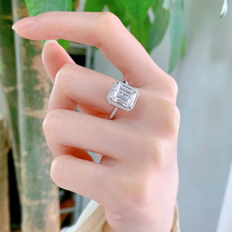 OEVAS 100% 925 Sterling Silver 8*9mm Square High Carbon Diamond Rings For Women Sparkling Wedding Party Fine Jewelry Wholesale